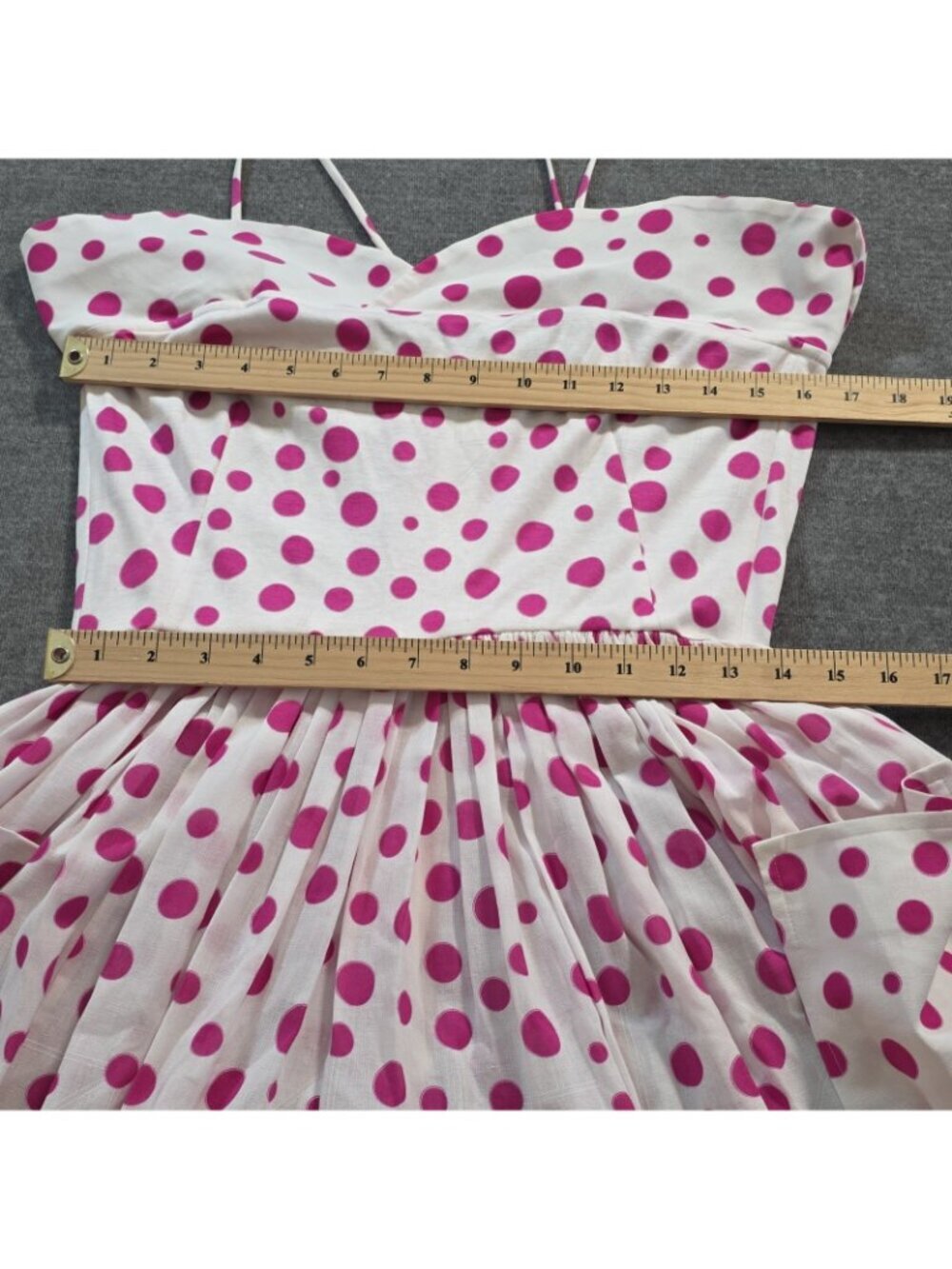 Vtg Bessi Firenze Italy Dress US 8 Pink Polka Dot Cotton Belted Midi Retro Chic - Picture 5 of 16